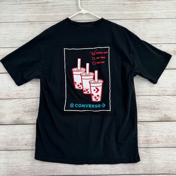 Converse Boba Tea T-Shirt Adult Size Small Oversized Black Embroidered - Picture 1 of 8